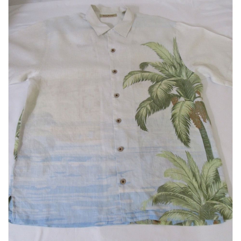 Tommy Bahama Special Reserve 100% Linen Shirt Embroidered Back Palm Cruise Sz L - Picture 3 of 16
